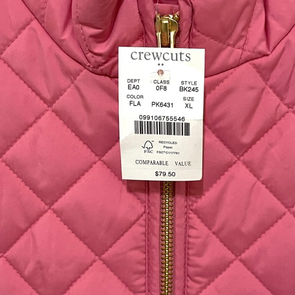 NWT J. CREW CREWCUTS PINK QUILTED VEST, SIZE XL - Picture 2 of 10